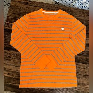 Express Men’s Large Waffle Knit Thermal Long Sleeve Orange Gray Striped Shirt
